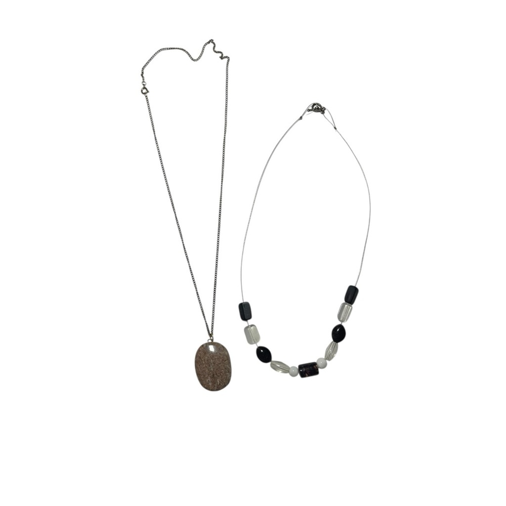 Set Of 2 - 20” Beaded Wire Necklace And 23” Granite Stone pendant Necklace